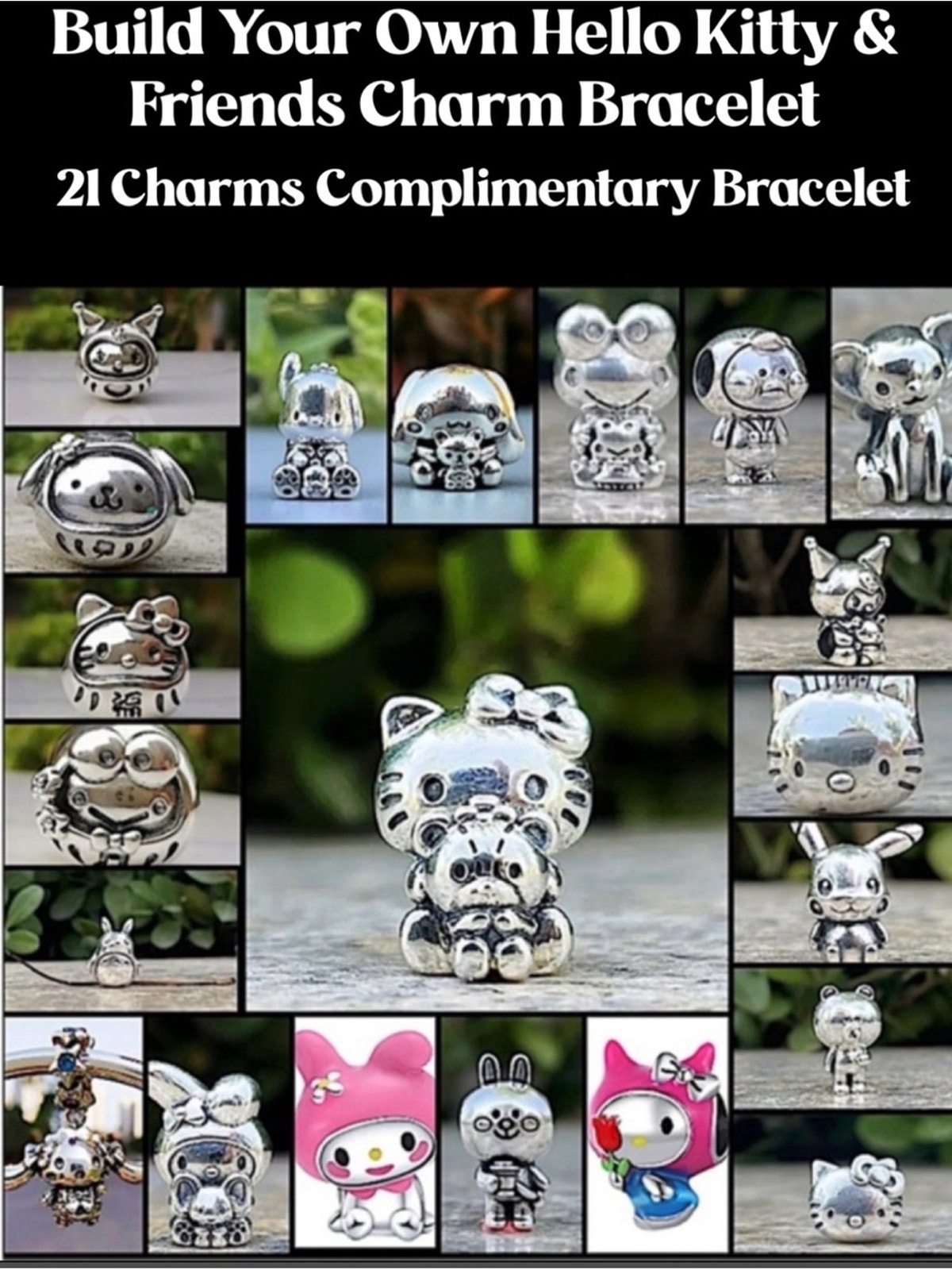 Sterling Silver Hello Kitty & Friends Charm Set Bracelet Gift
